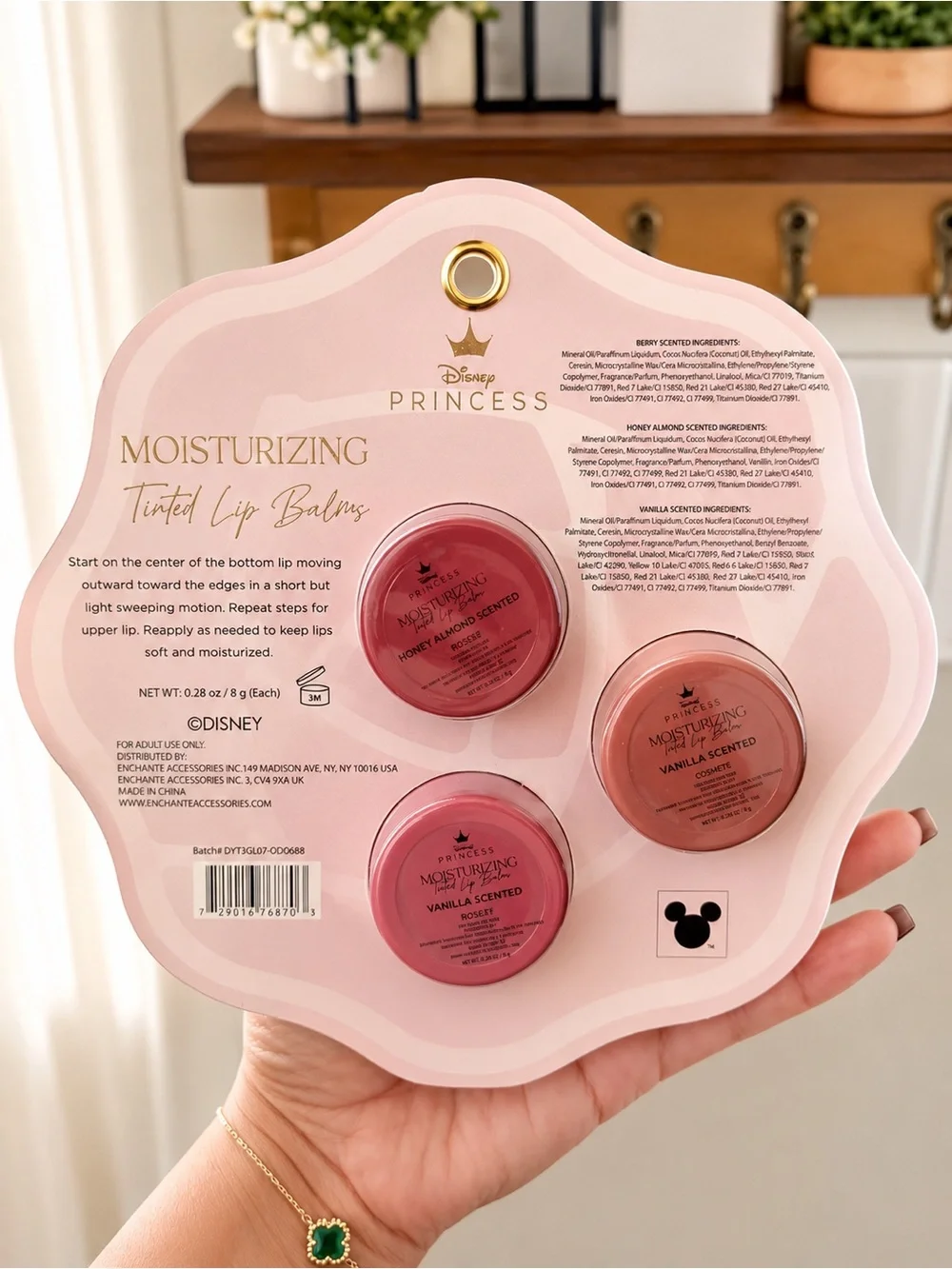 Disney Princess 3 Pc Tinted Lip Balm Set Berry Honey Almond Vanilla New